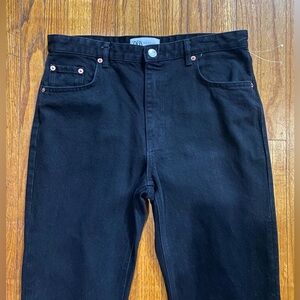 ZARA Wide Leg w/slits Mid Rise Black Denim Jeans Women Size 10
